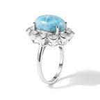 D'Joy - Natural Larimar & Natural White Diamond (0.62ct) Ring in Rhodium Overlay Sterling Silver 7.60 Ct._8668108_3