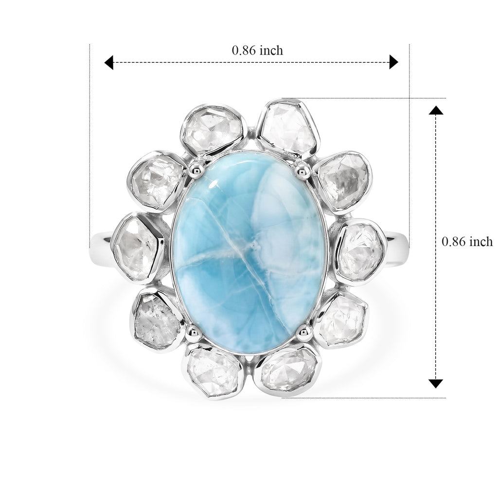 D'Joy - Natural Larimar & Natural White Diamond (0.62ct) Ring in Rhodium Overlay Sterling Silver 7.60 Ct._8668108_4