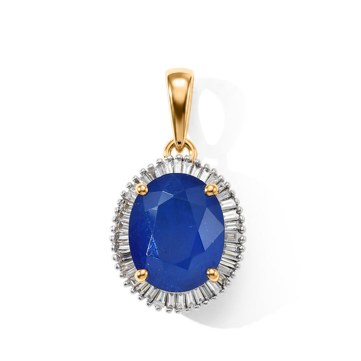 LIVE FROM BRAZIL 9K Yellow Gold AAA Tanzanian Blue Spinel &amp; Natural White Diamond Halo Pendant 3.00 Ct. with FREE 20 in ROLO CHAIN 8668358 1