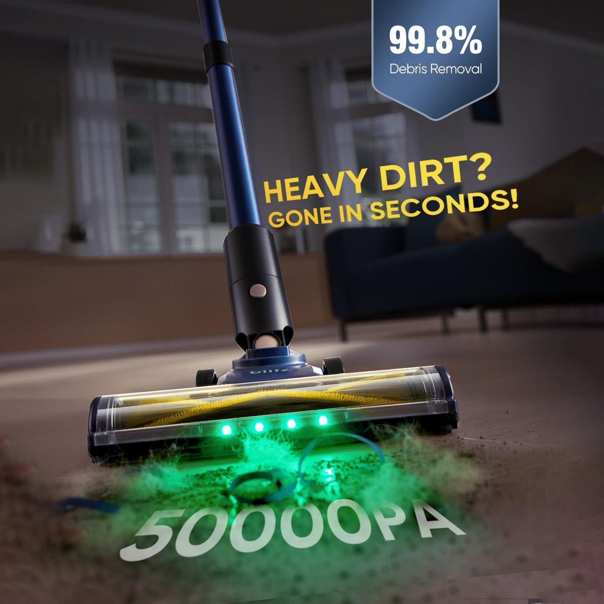 Blitz V12 Cordless Vacuum Cleaner - 450W SUPER Powerful, 50 Min Run-time Detachable Battery with Anti Tangle Brush, LED Touchscreen for Hardfloor, Carpet and Pet Hair 8668369 2