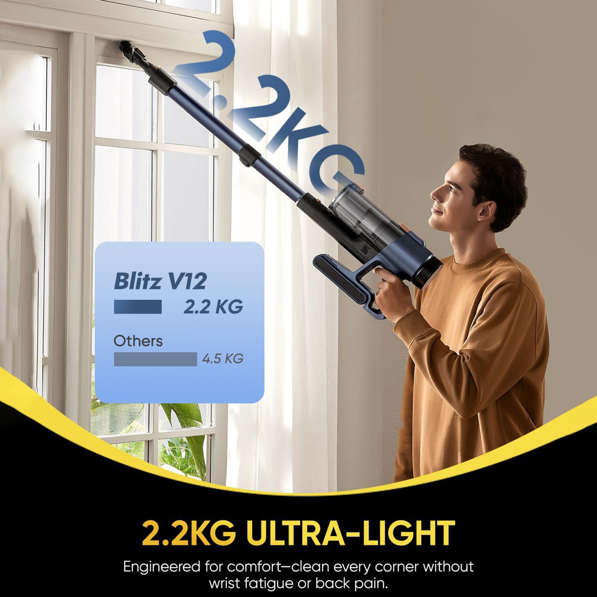 Blitz V12 Cordless Vacuum Cleaner - 450W SUPER Powerful, 50 Min Run-time Detachable Battery with Anti Tangle Brush, LED Touchscreen for Hardfloor, Carpet and Pet Hair 8668369 5