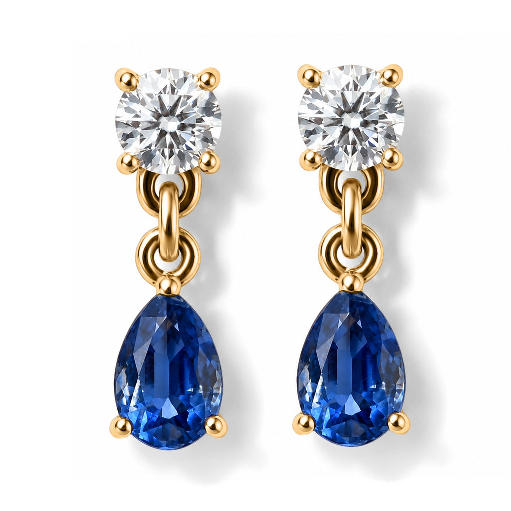 D'Joy - Moissanite & Kyanite Dangling Earring with Push Post in Yellow Gold Plated Sterling Silver 1.62 Ct._8668405