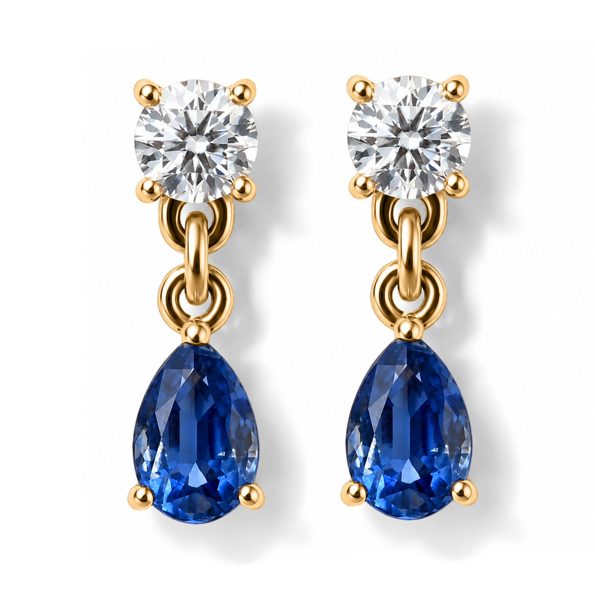 D'Joy - AAA Natural Kashmir Kyanite &amp; Moissanite Dangling Earring with Push Post in Yellow Gold Plated Sterling Silver 1.62 Ct. V32575864 0