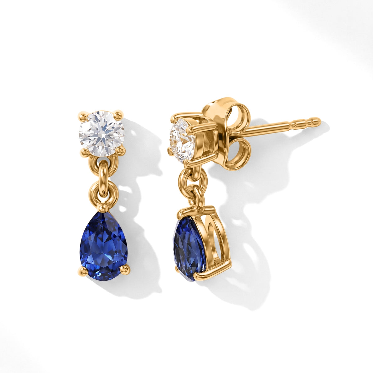 D'Joy - AAA Natural Kashmir Kyanite &amp; Moissanite Dangling Earring with Push Post in Yellow Gold Plated Sterling Silver 1.62 Ct. V32575864 4
