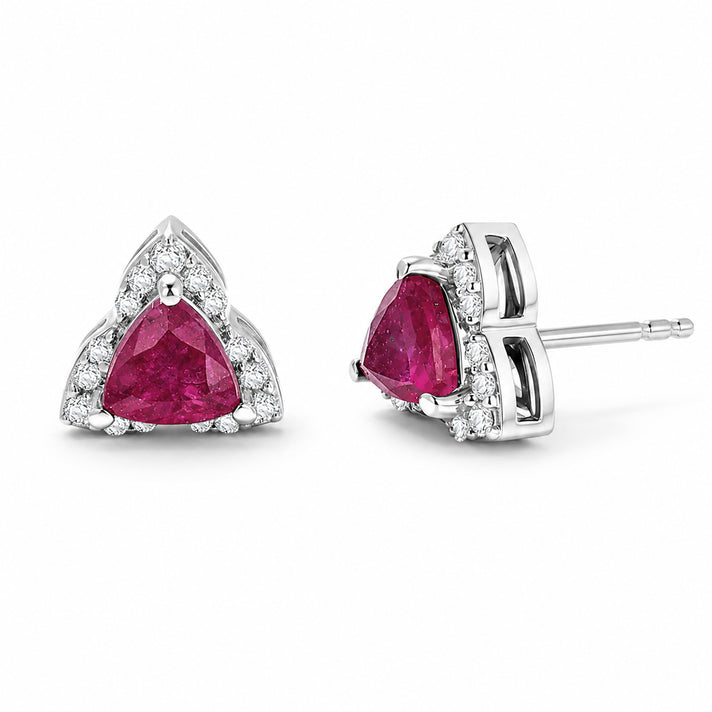 D'Joy - African Ruby &amp; White Zircon Earring with Push Post in Rhodium Overlay Sterling Silver 1.70 Ct. 8668819 1