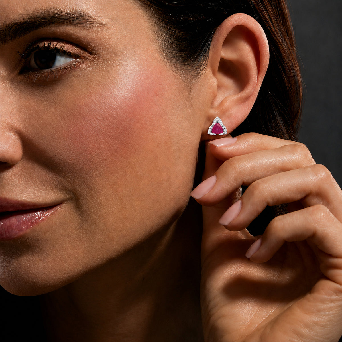 D'Joy - African Ruby &amp; White Zircon Earring with Push Post in Rhodium Overlay Sterling Silver 1.70 Ct. 8668819 2