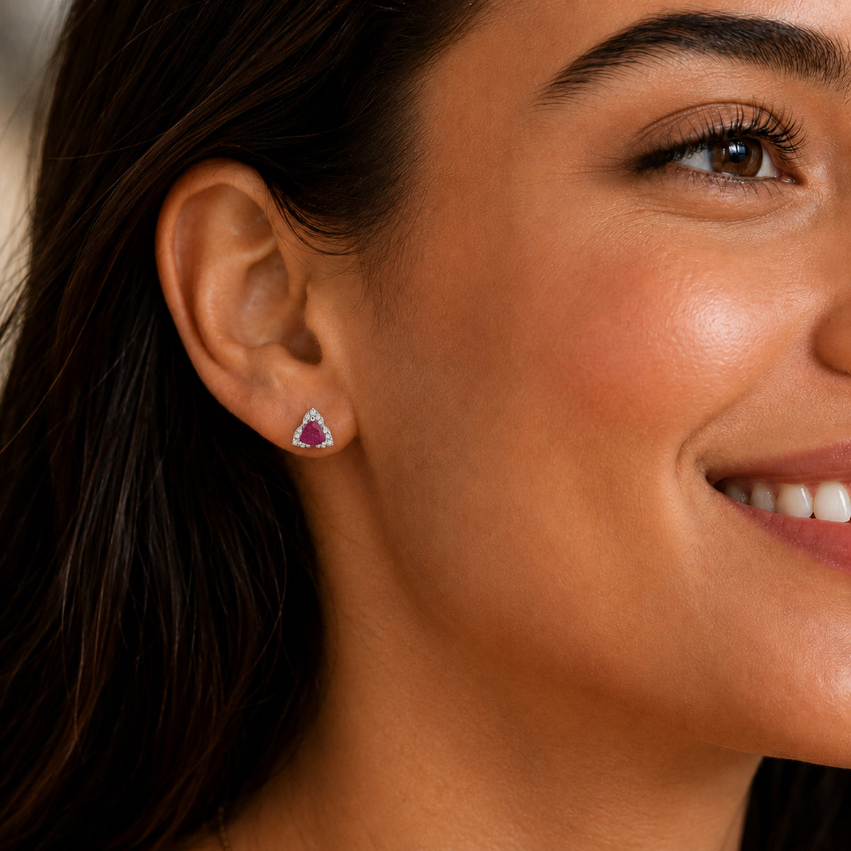 D'Joy - African Ruby &amp; White Zircon Earring with Push Post in Rhodium Overlay Sterling Silver 1.70 Ct. 8668819 3
