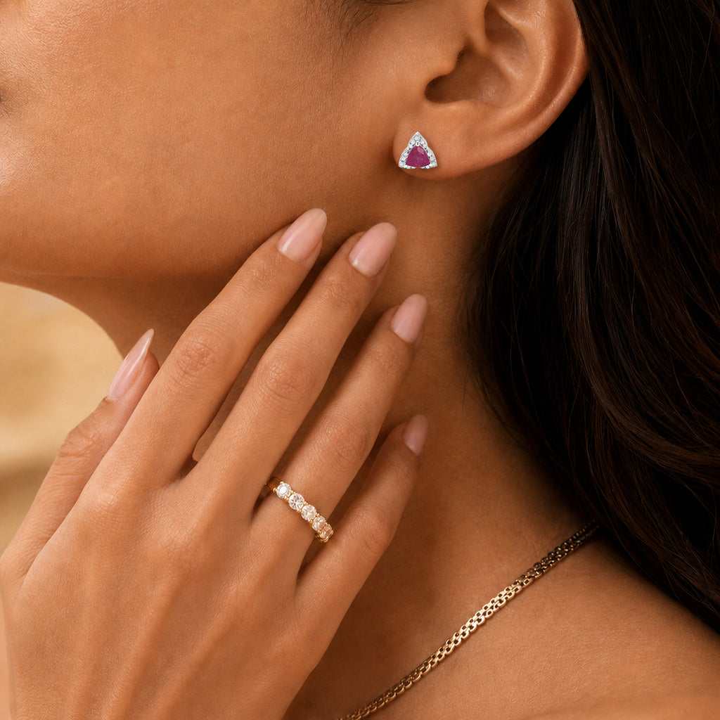 D'Joy - African Ruby & White Zircon Earring with Push Post in Rhodium Overlay Sterling Silver 1.70 Ct._8668819_5