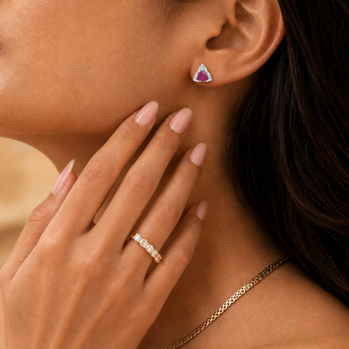 D'Joy - African Ruby &amp; White Zircon Earring with Push Post in Rhodium Overlay Sterling Silver 1.70 Ct. 8668819 6