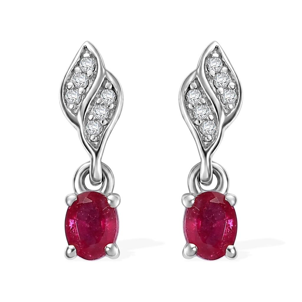 D'Joy - African Ruby & White Zircon Push Post Earring in Rhodium Overlay Sterling Silver_8668821