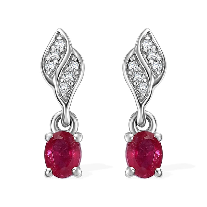 D'Joy - African Ruby &amp; Moissanite Floral Earrings with Push Post in Rhodium Overlay Sterling Silver 3.35 Ct. 8668821 1
