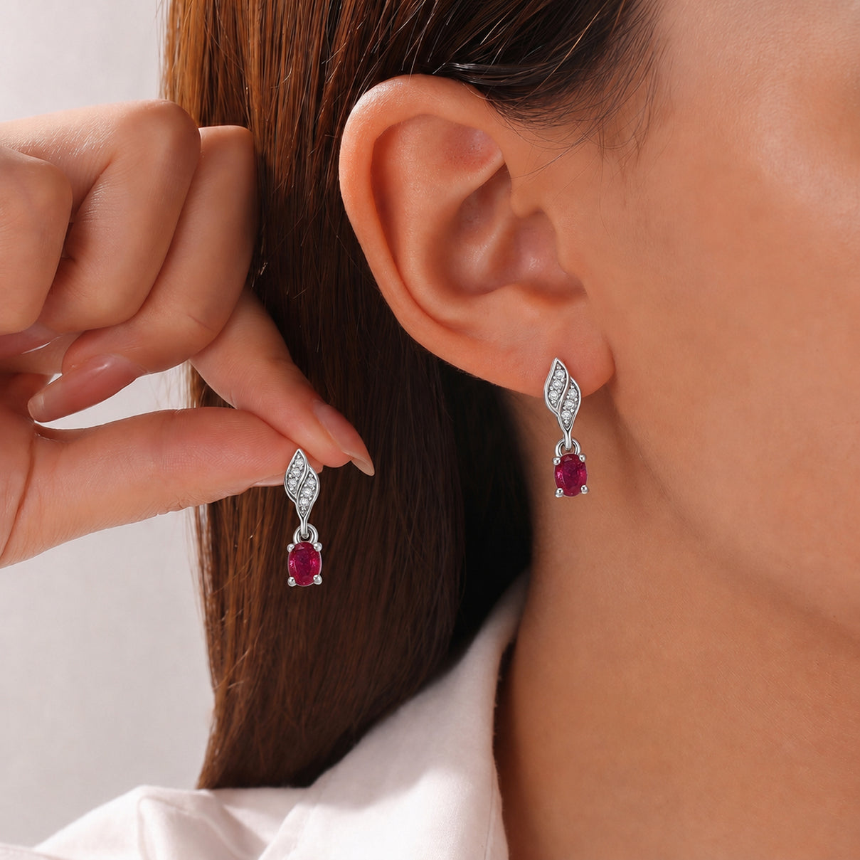 D'Joy - African Ruby &amp; Moissanite Floral Earrings with Push Post in Rhodium Overlay Sterling Silver 3.35 Ct. 8668821 1