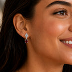 D'Joy - African Ruby & White Zircon Push Post Earring in Rhodium Overlay Sterling Silver_8668821_2