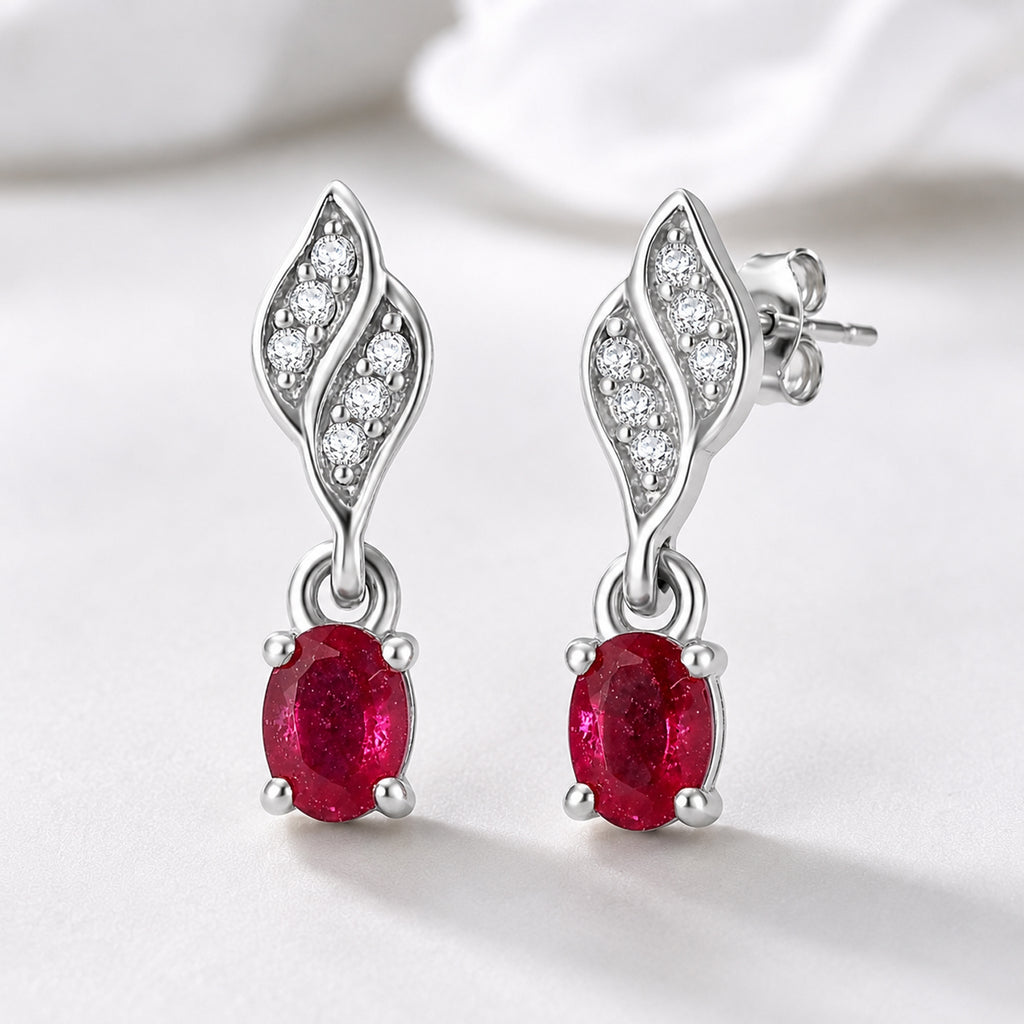 D'Joy - African Ruby & White Zircon Push Post Earring in Rhodium Overlay Sterling Silver_8668821_3