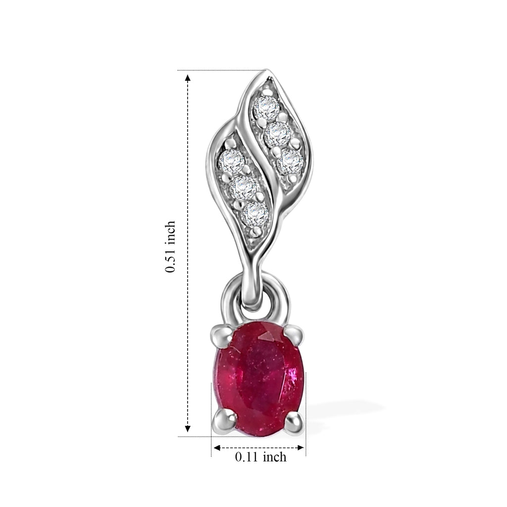 D'Joy - African Ruby & White Zircon Push Post Earring in Rhodium Overlay Sterling Silver_8668821_4