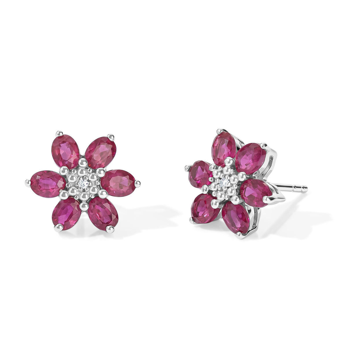 D'Joy - African Ruby &amp; Moissanite Floral Earrings with Push Post in Rhodium Overlay Sterling Silver 3.35 Ct. 8668889 0
