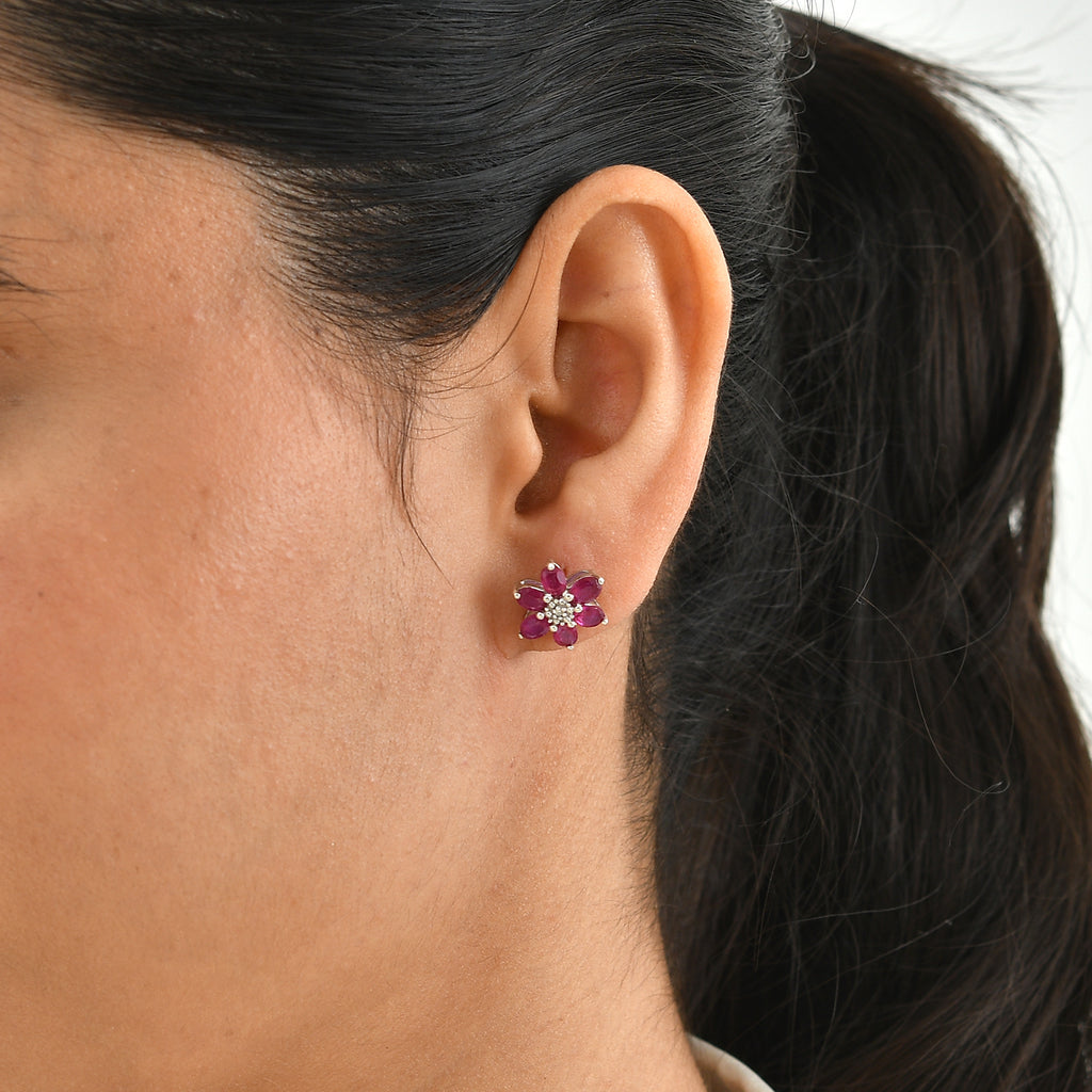 D'Joy - African Ruby & Moissanite Earring with Push Post in Rhodium Overlay Sterling Silver 3.35 Ct._8668889_1