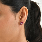 D'Joy - African Ruby & Moissanite Earring with Push Post in Rhodium Overlay Sterling Silver 3.35 Ct._8668889_1