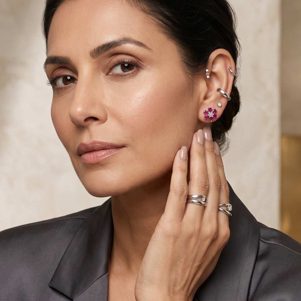 D'Joy - African Ruby & Moissanite Earring with Push Post in Rhodium Overlay Sterling Silver 3.35 Ct._8668889_2