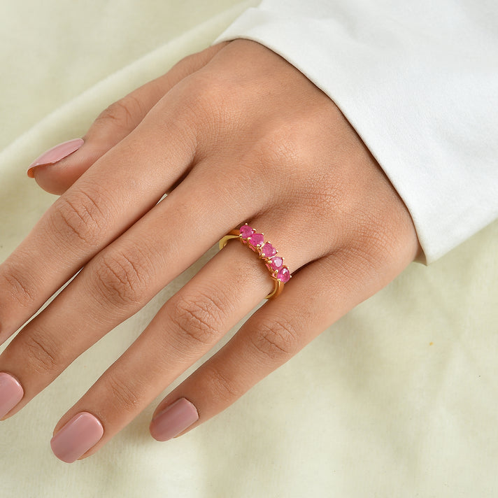 D'Joy - African Ruby 5 Stone Ring in 18K Vermeil Yellow Gold Plated Sterling Silver 1.36 Ct. 8669069 2
