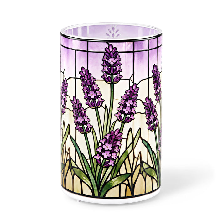 LIVMORE Battery-Operated Lavender Illustration Rotating Glass Decorative Table Lamp Powered by 3 x AAA Batteries (not inc.) - Purple 8669514 1
