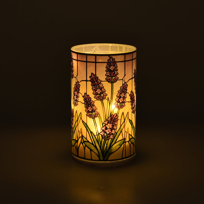LIVMORE Battery-Operated Lavender Illustration Rotating Glass Decorative Table Lamp Powered by 3 x AAA Batteries (not inc.) - Purple 8669514 2