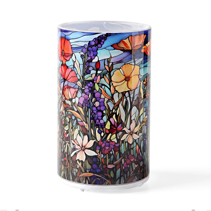 LIVMORE Battery-Operated Stained Glass Wildflower Print Rotating Decorative Table Lamp - 15cm - Multi Color 8669516 1