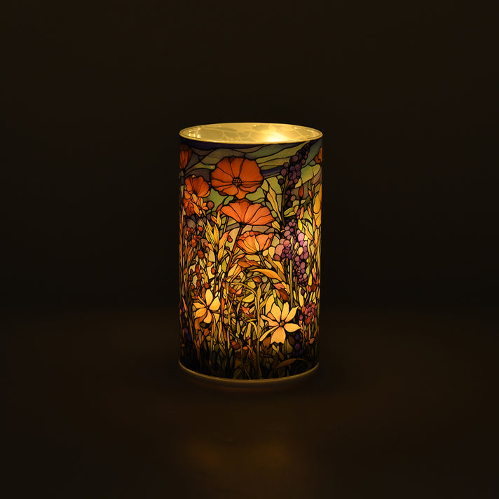 LIVMORE Battery-Operated Stained Glass Wildflower Print Rotating Decorative Table Lamp - 15cm - Multi Color 8669516 2