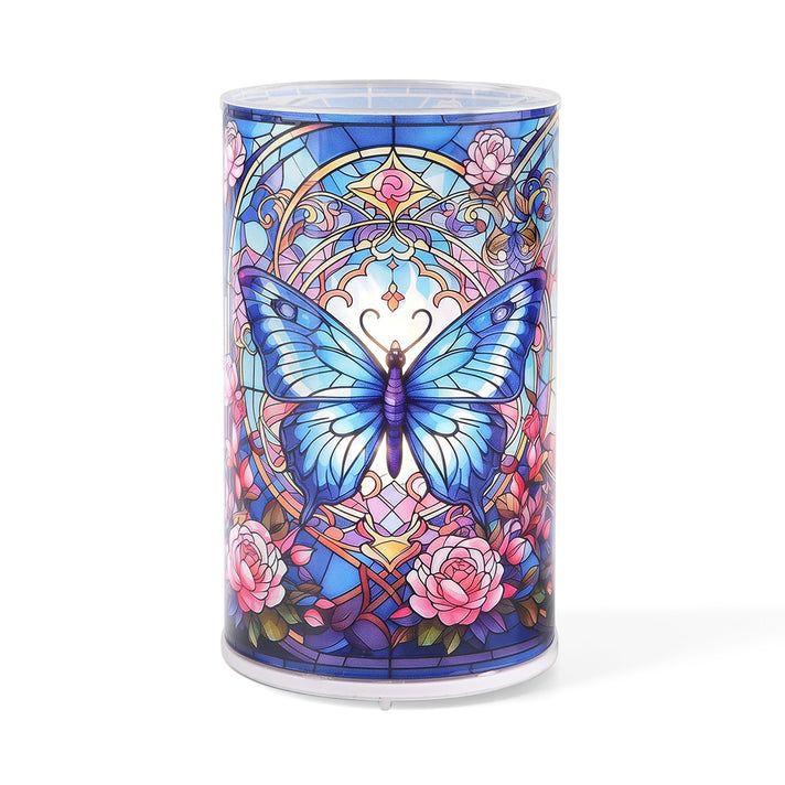 LIVMORE Battery-Operated Stained Glass Blue Butterfly Print Rotating Decorative Table Lamp - 15cm 8669518 1