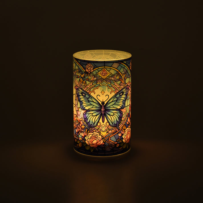 LIVMORE Battery-Operated Stained Glass Blue Butterfly Print Rotating Decorative Table Lamp - 15cm 8669518 2