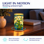 LIVMORE Battery-Operated Stained Glass Calla Lily Print Rotating Decorative Table Lamp - 15cm_8669565_2