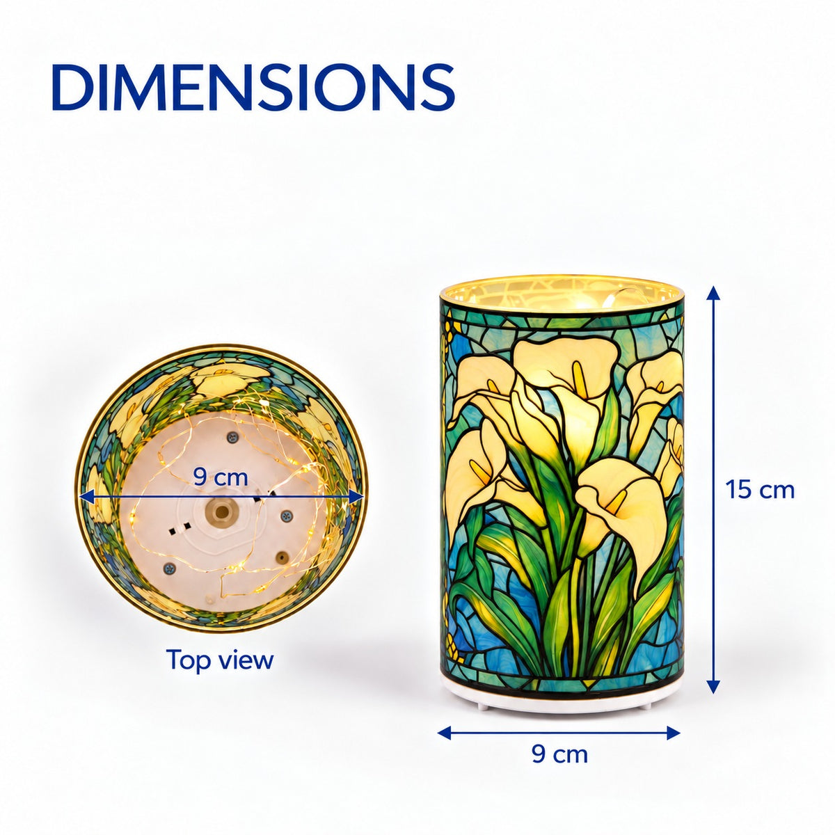 LIVMORE Battery-Operated Stained Glass Calla Lily Print Rotating Decorative Table Lamp - 15cm 8669565 6