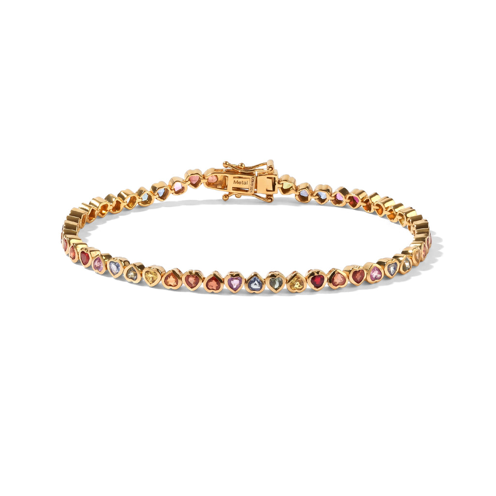D'Joy - Rainbow Sapphire Link Bracelet (Size - 8) in 18K Vermeil Yellow Gold Plated Sterling Silver 6.70 Ct, Silver Wt.10.22 Gms_8669649