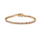 D'Joy - Rainbow Sapphire Link Bracelet (Size - 8) in 18K Vermeil Yellow Gold Plated Sterling Silver 6.70 Ct, Silver Wt.10.22 Gms_8669649
