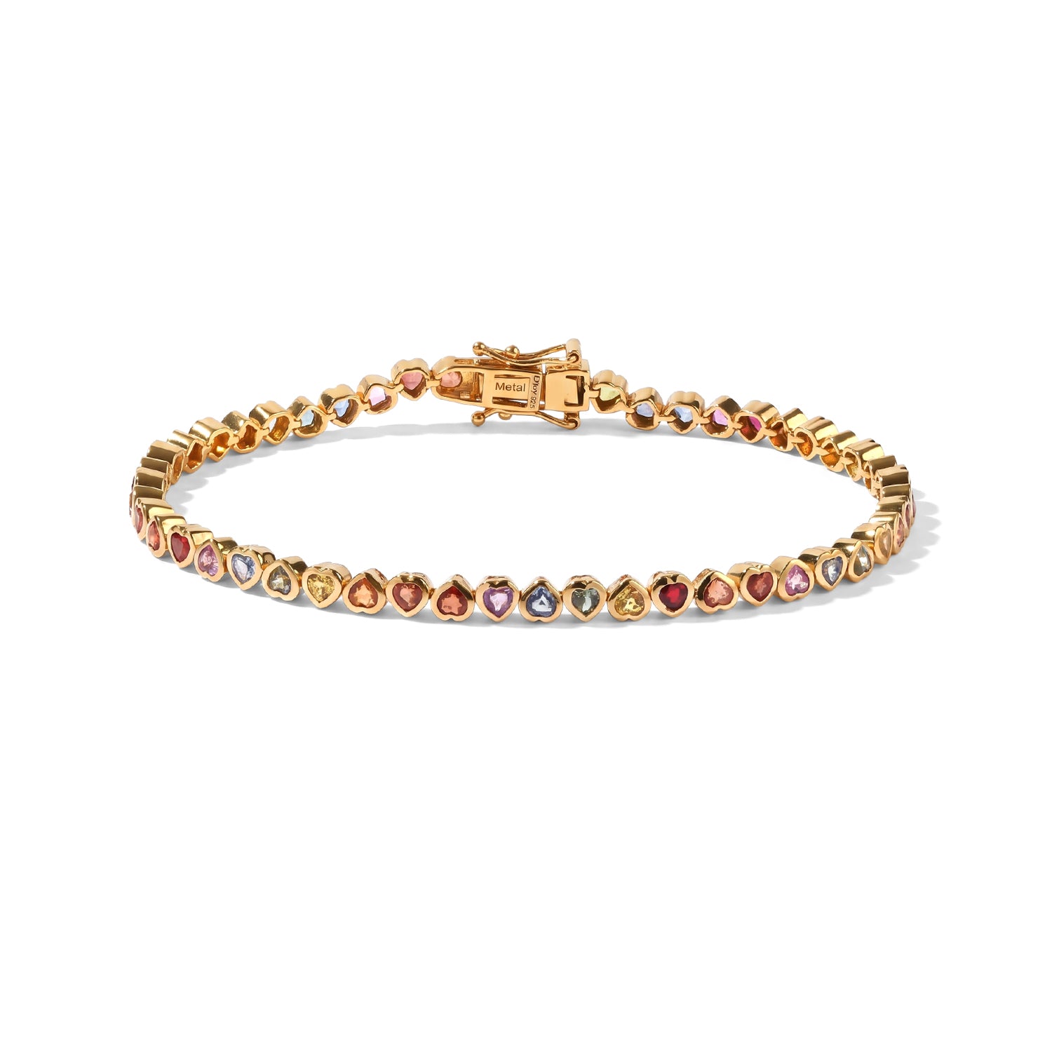D'Joy - Rainbow Sapphire Link Bracelet (Size - 8) in 18K Vermeil Yellow Gold Plated Sterling Silver 6.70 Ct, Silver Wt.10.22 Gms 8669649 0