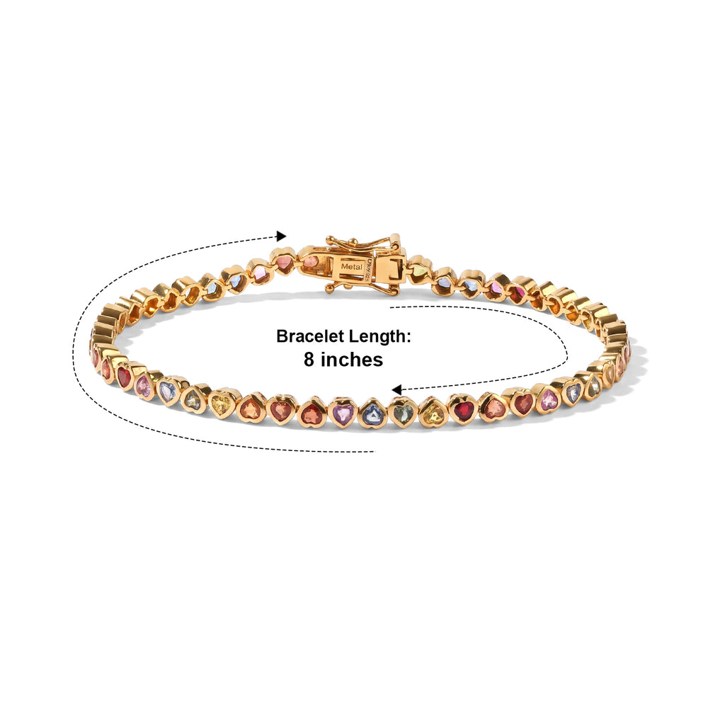 D'Joy - Rainbow Sapphire Link Bracelet (Size - 8) in 18K Vermeil Yellow Gold Plated Sterling Silver 6.70 Ct, Silver Wt.10.22 Gms_8669649_4