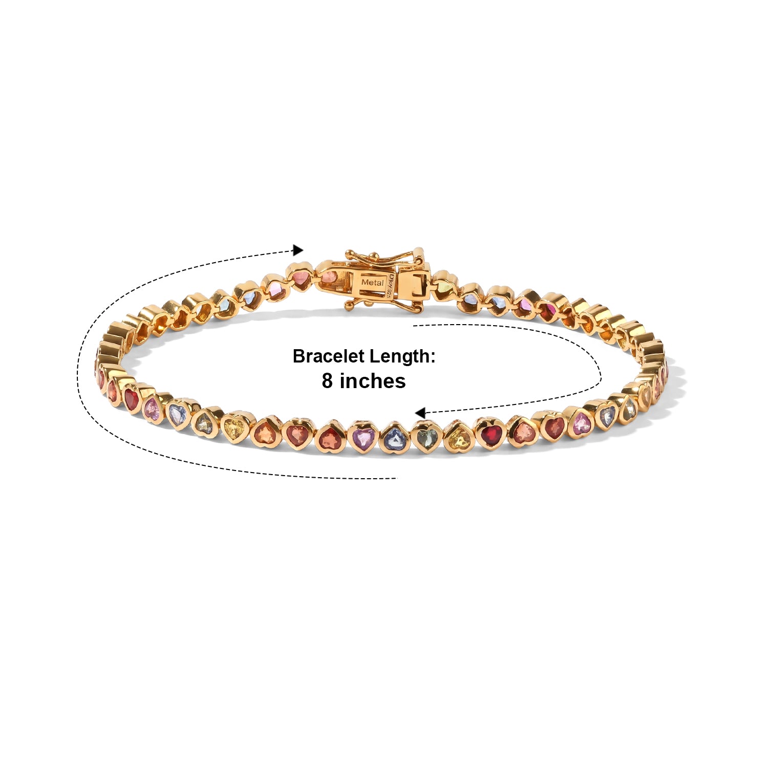 D'Joy - Rainbow Sapphire Link Bracelet (Size - 8) in 18K Vermeil Yellow Gold Plated Sterling Silver 6.70 Ct, Silver Wt.10.22 Gms 8669649 3