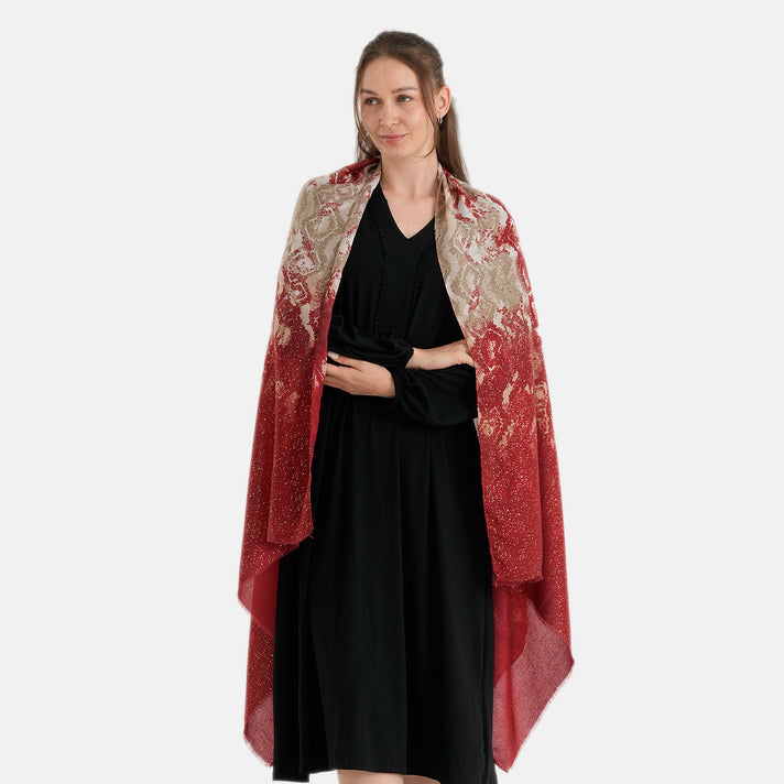 La Marey Womens Gold Printed Lightweight Scarf (180 x 90 cm) - Maroon 8669807 1