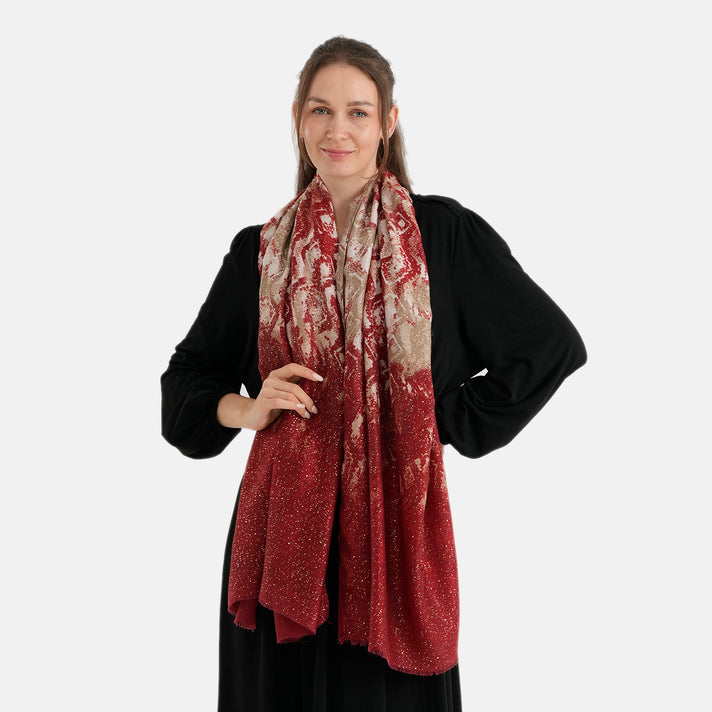 La Marey Womens Gold Printed Lightweight Scarf (180 x 90 cm) - Maroon 8669807 2