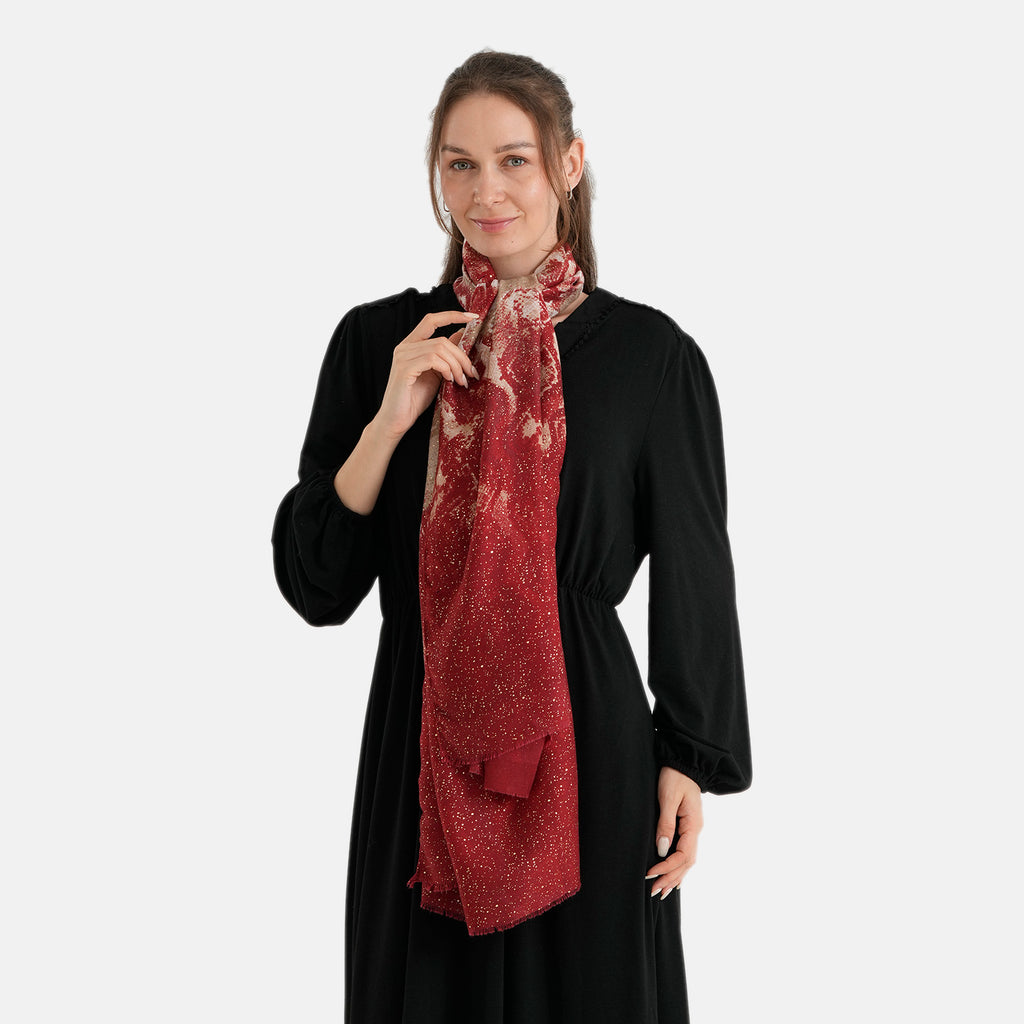 La Marey Womens Gold Printed Lightweight Scarf (180 x 90 cm) - Maroon_8669807_3