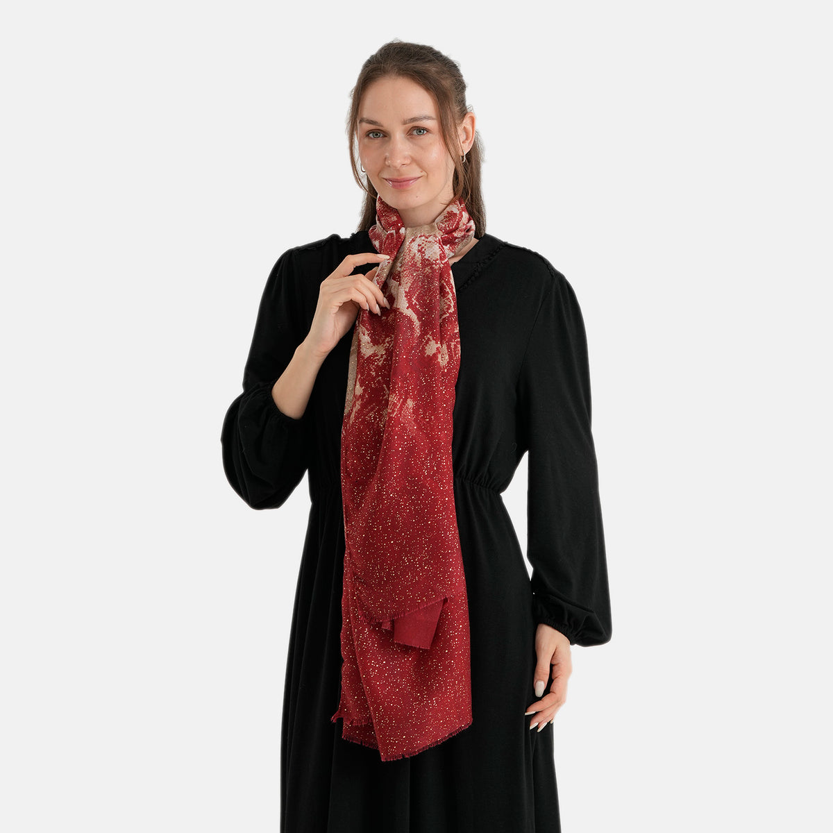 La Marey Womens Gold Printed Lightweight Scarf (180 x 90 cm) - Maroon 8669807 4