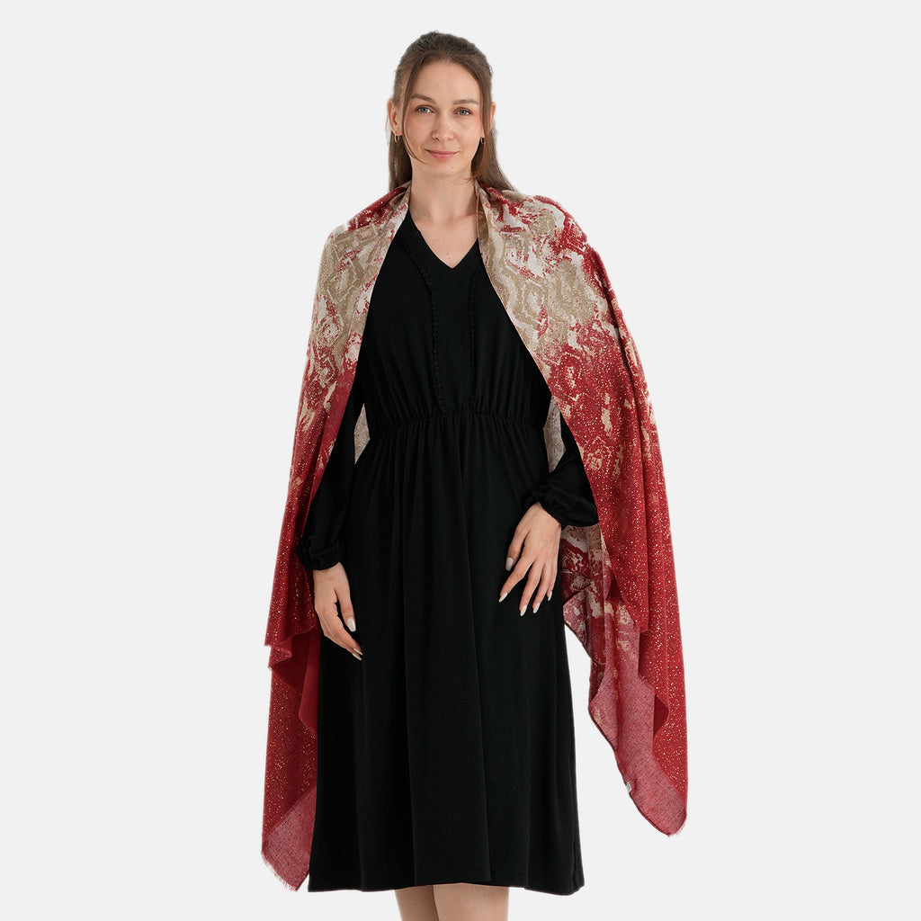 La Marey Womens Gold Printed Lightweight Scarf (180 x 90 cm) - Maroon_8669807_4