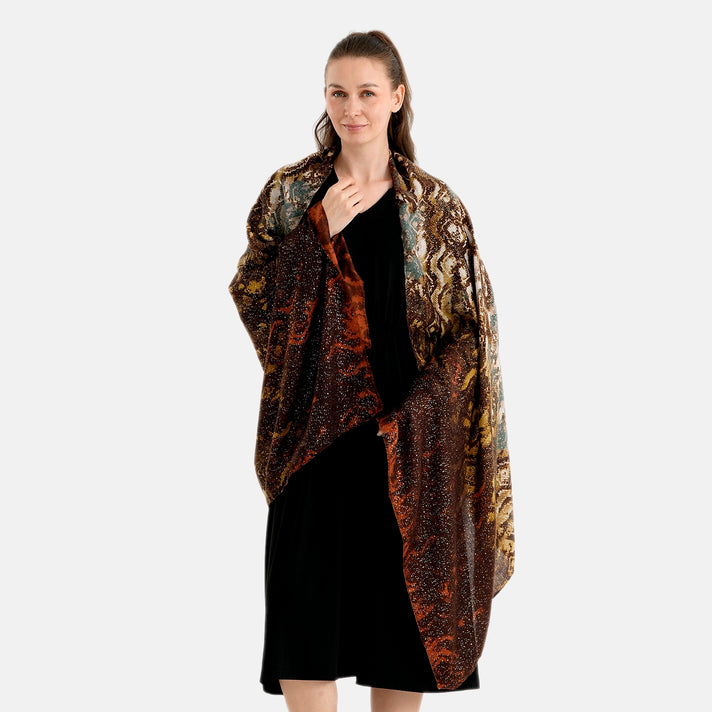 La Marey Womens Multi Colour Gold Printed Lightweight Scarf (180 x 90 cm) - Brown 8669808 1