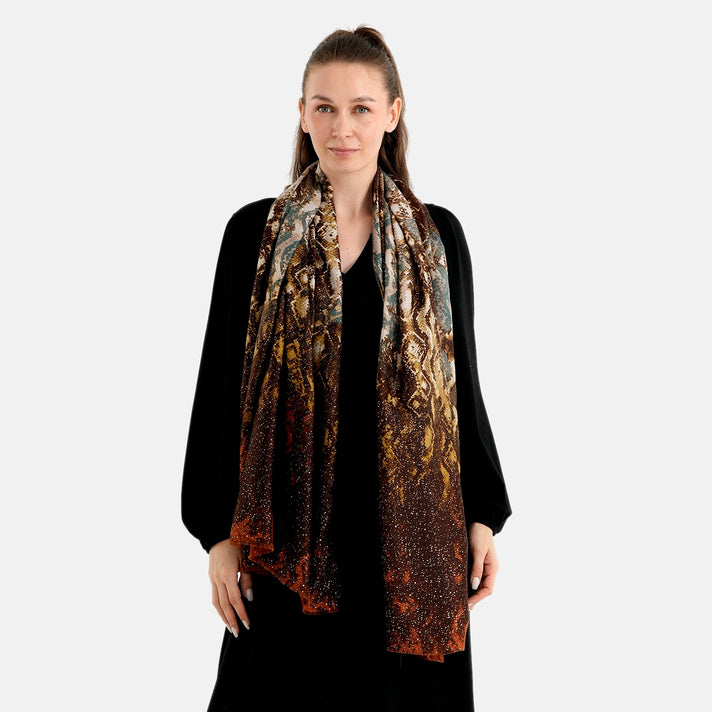 La Marey Womens Multi Colour Gold Printed Lightweight Scarf (180 x 90 cm) - Brown 8669808 2