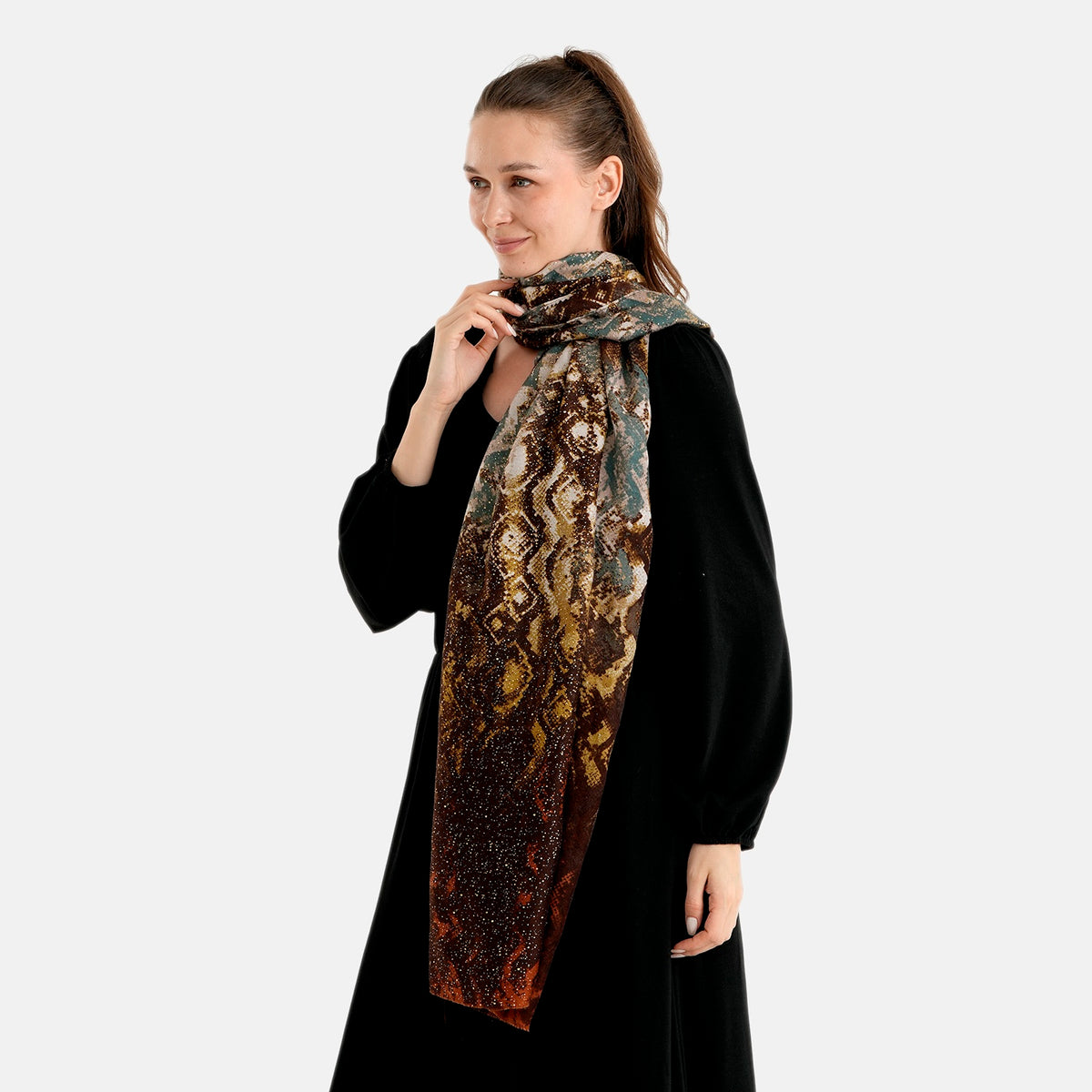 La Marey Womens Multi Colour Gold Printed Lightweight Scarf (180 x 90 cm) - Brown V32715513 3