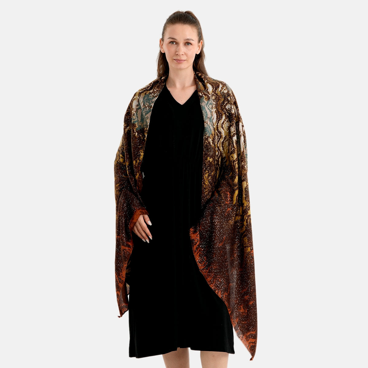 La Marey Womens Multi Colour Gold Printed Lightweight Scarf (180 x 90 cm) - Brown V32715513 4