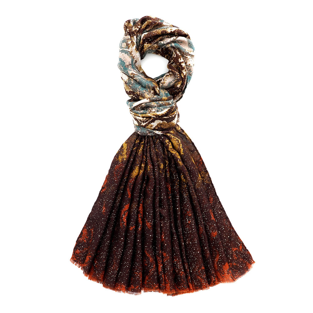 La Marey Womens Multi Colour Gold Printed Lightweight Scarf (180 x 90 cm) - Brown_8669808_4