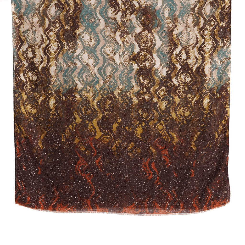 La Marey Womens Multi Colour Gold Printed Lightweight Scarf (180 x 90 cm) - Brown_8669808_5