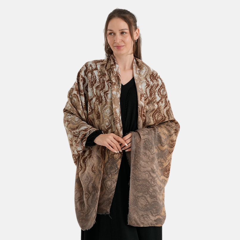 La Marey Womens Gold Printed Lightweight Scarf (180 x 90 cm) -  Khaki & Brown_8669809