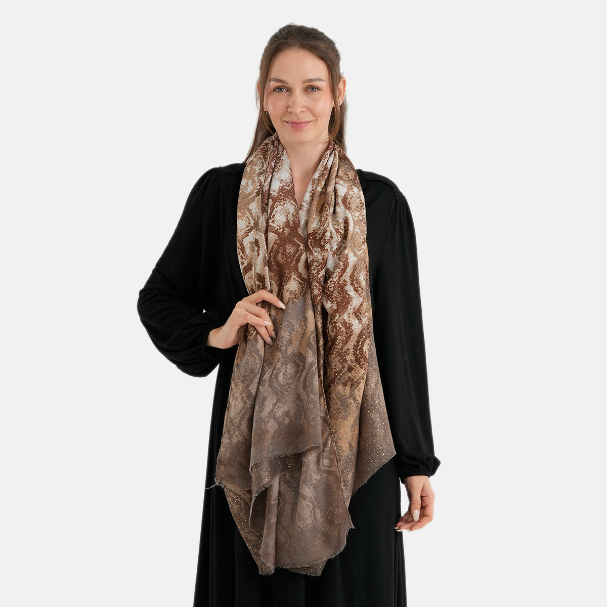 La Marey Womens Gold Printed Lightweight Scarf (180 x 90 cm) - Cream &amp; Brown V32724677 2